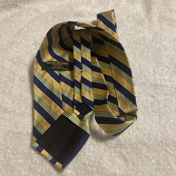 Brooks Brothers Makers Mens Repp Neck Tie Green Blue Yellow Printed Silk. USA - Picture 6 of 6